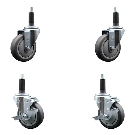 Service Caster 4'' Thermoplastic Rubber Wheel Swivel 1'' Expanding Stem Caster Set 2 Brakes, 4PK SCC-EX20S414-TPRB-2-TLB-2-1